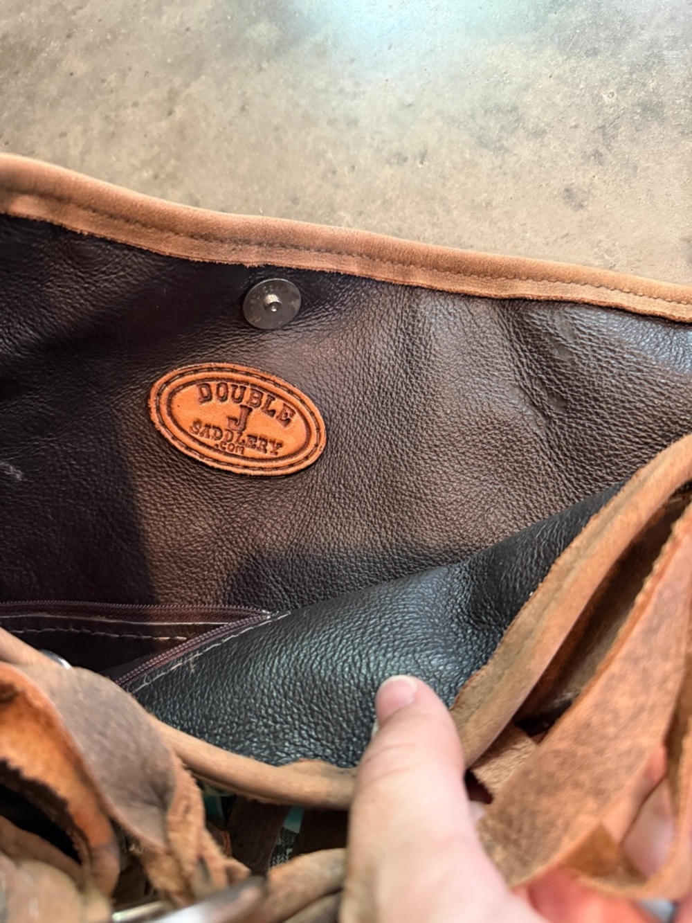 Turquoise Patterned Shoulder Bag with Tan Suede Trim - Picture 3 of 3